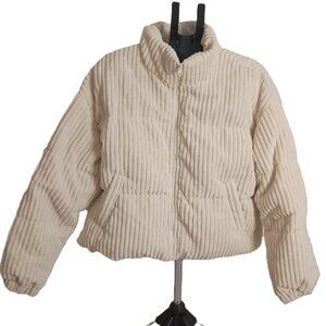 Sun Day Club Cottagecore Cream Corduroy Crop Puffer Jacket Women’s M EUC
